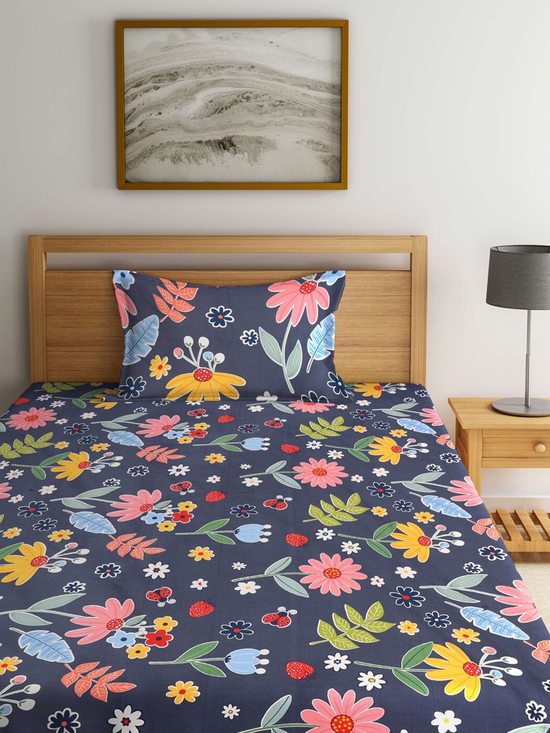 KLOTTHE Policotton Daun Berbilang Warna 210 TC Single Halus 2 Cadar dengan 2 Sarung Bantal-220 x 150 cm