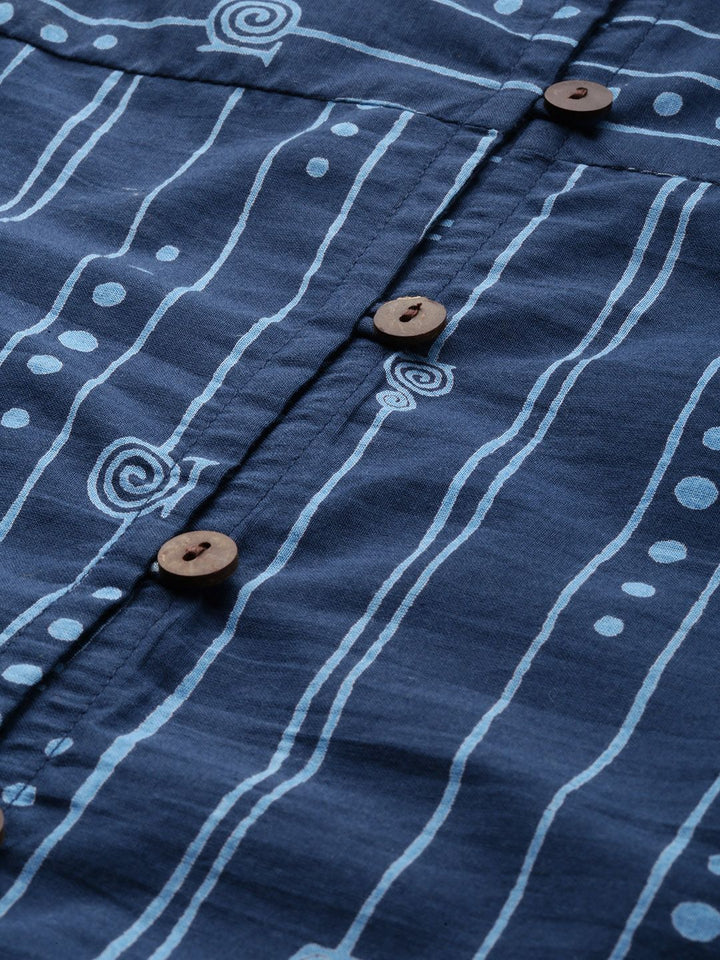 Anouk Women Navy Blue Printed Straight Kurta