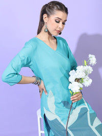Vishudh Women Classy Blue Cotton Kurta