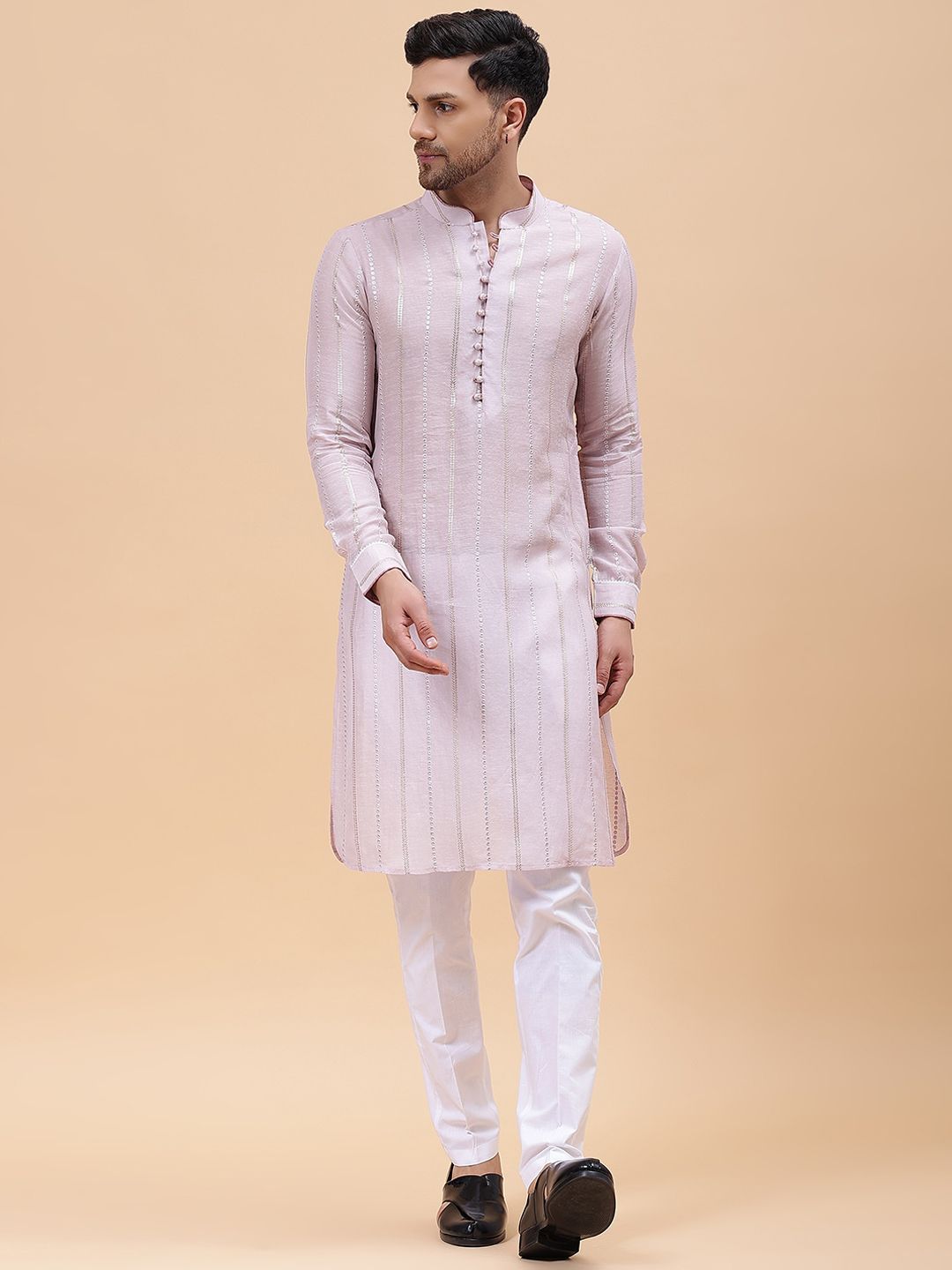 See Designs Floral Embroidered Mirror Work Chanderi Cotton Straight Kurta With Pyjama
