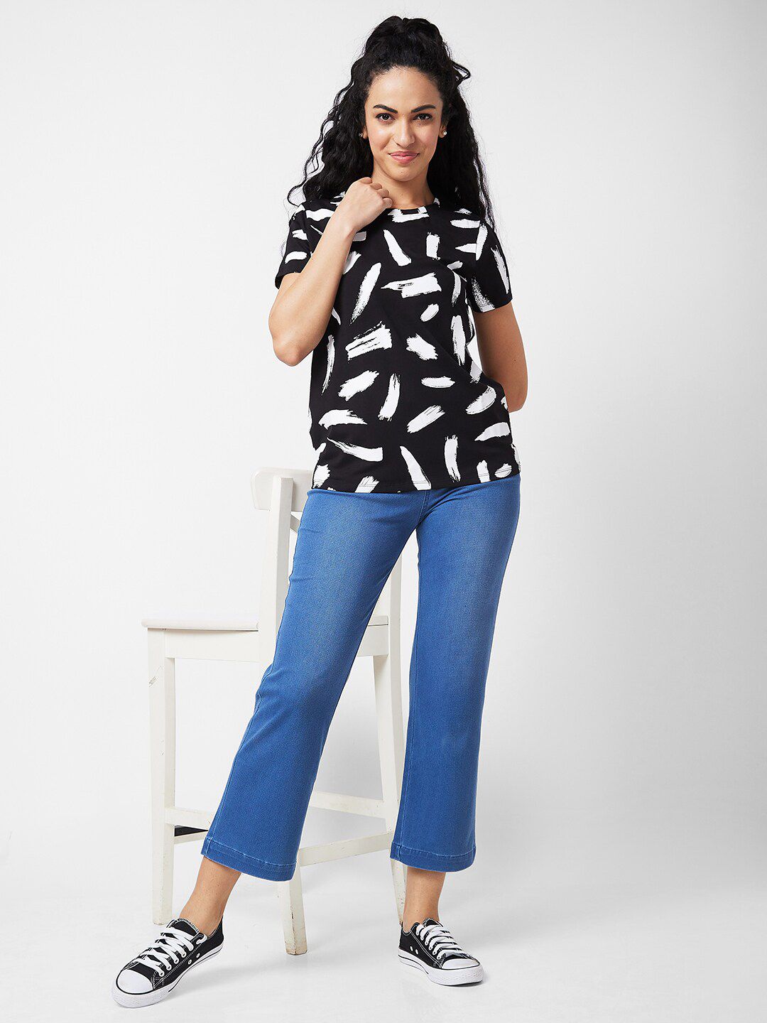 SPYKAR Graphic Printed Round Neck Half Sleeves Cotton Casual T-shirt