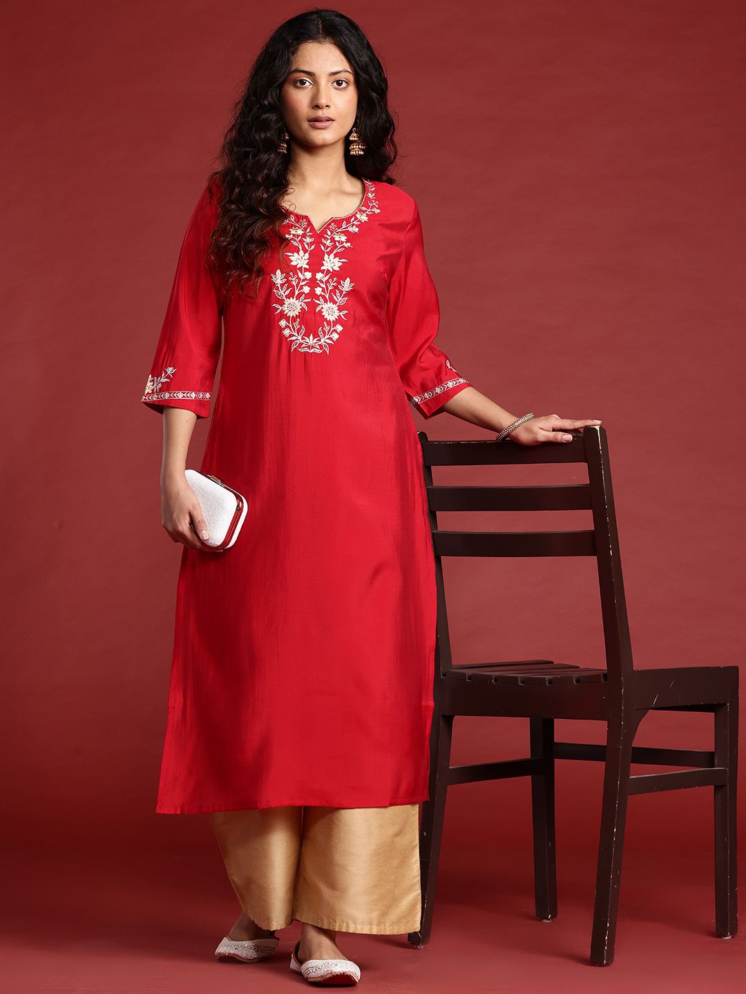 Anouk Women Floral Yoke Design Straight Kurta
