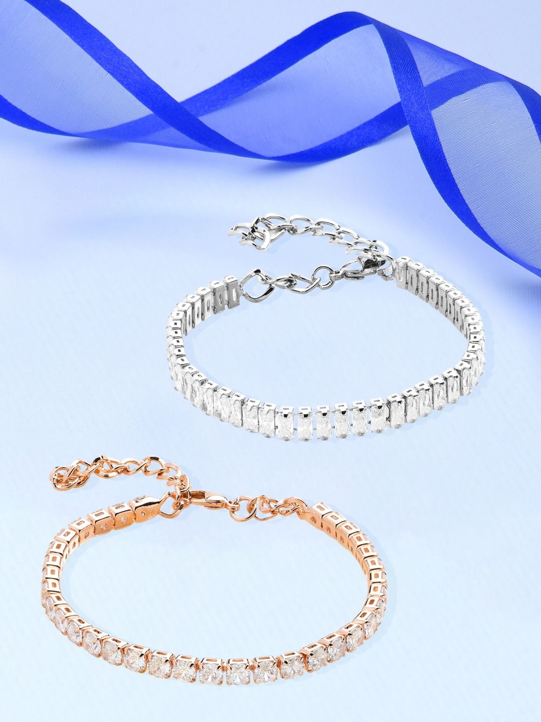 Pek Wanita Zaveri Pearls 2 Gelang Lilit Berwarna Emas Mawar &amp; Berwarna Perak