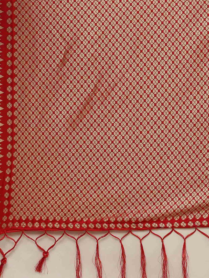 Saree mall Red & Gold-Toned Woven Design Silk Blend Sarees
