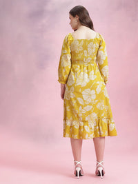 DressBerry Floral Print Gathered Detail Smocked Effect Pure Cotton Midi A-Line Dress