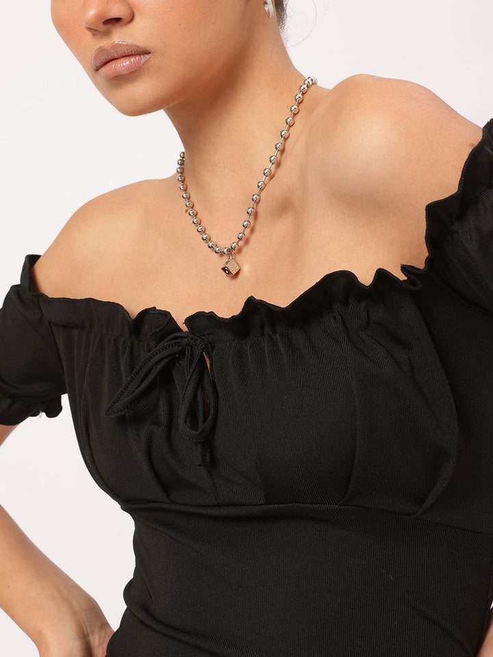 DressBerry Flirtatious Flair Off-shoulder Puff Sleeve Bardot Top