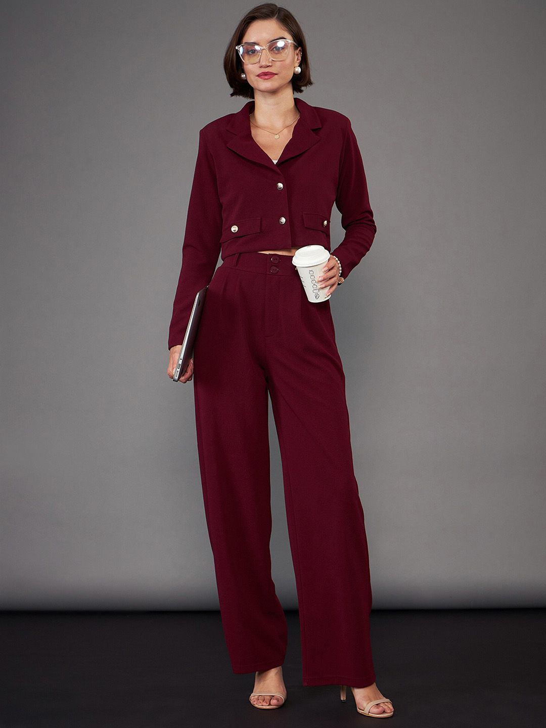 SASSAFRAS worklyf Notch Collar Crop Blazer With Trousers Co-Ords