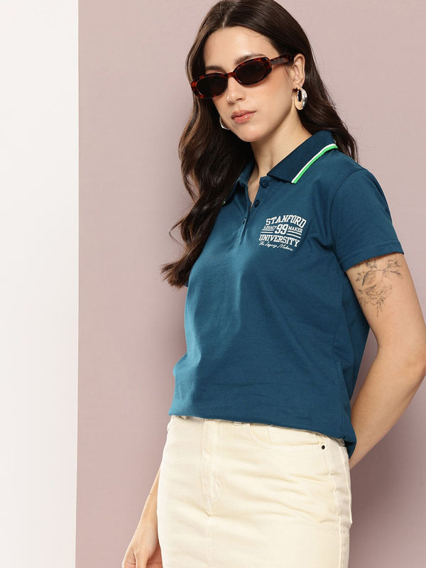 Dillinger wanita biasa fit lencana sulaman polo tshirt