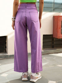 STREET 9 Women Lavender Relaxed High-Rise Cotton Trousers