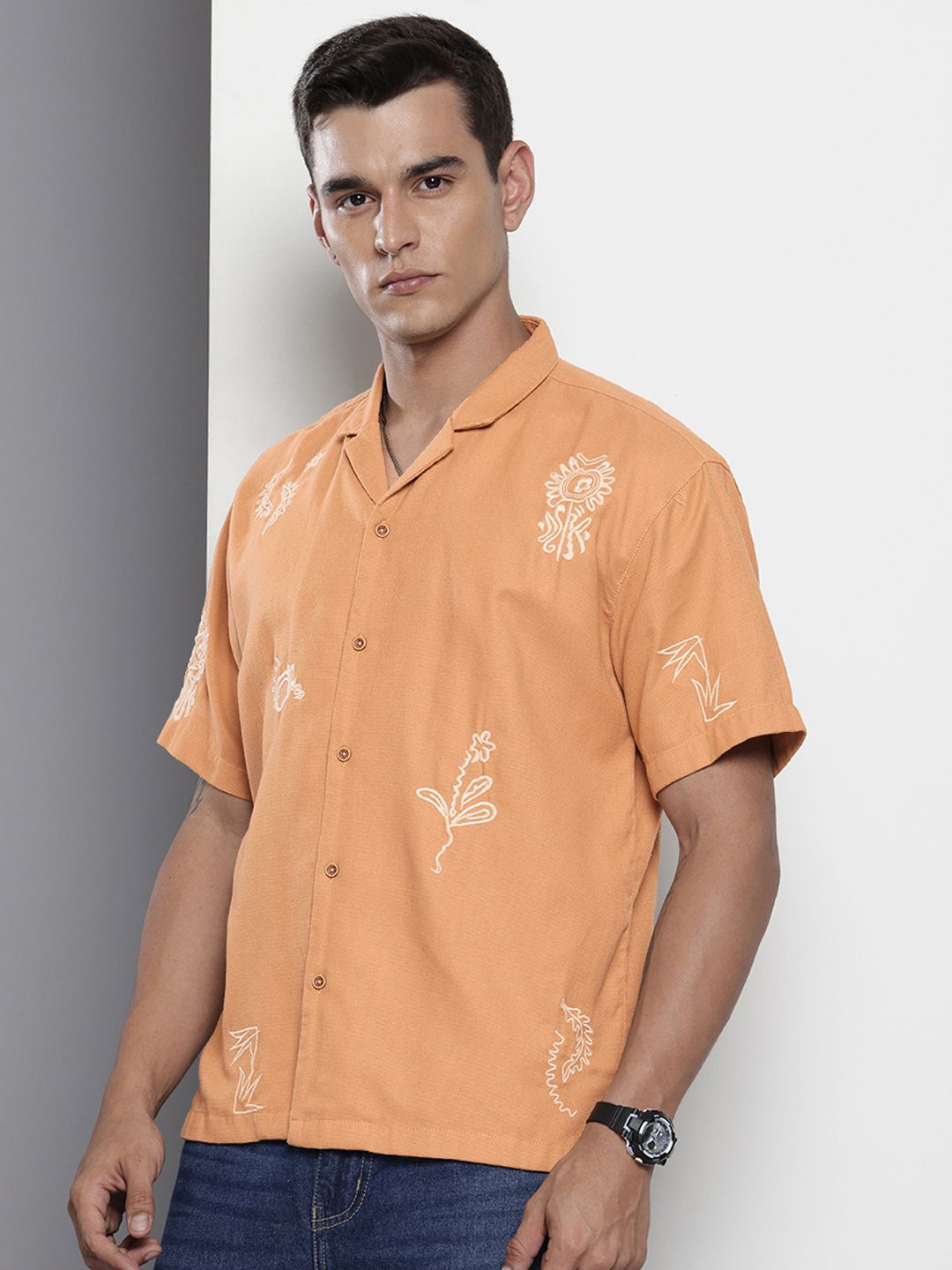 The Indian Garage Co Pure Cotton Embroidered Opaque Relaxed Fit Casual Shirt