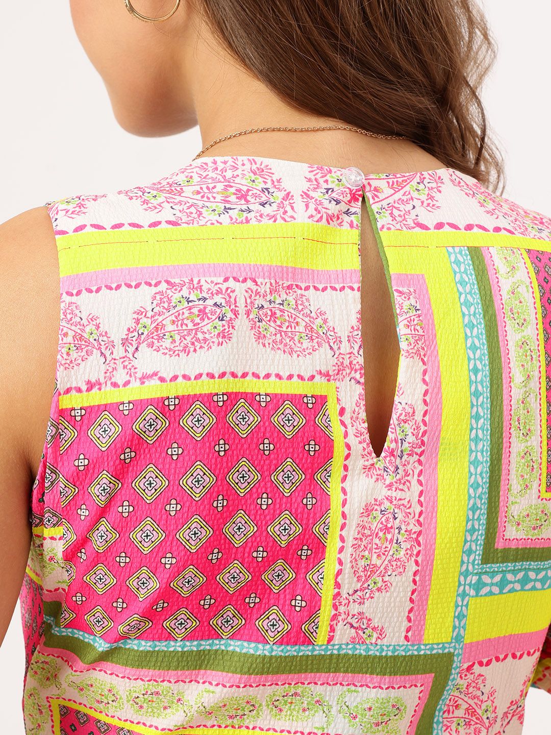 DressBerry Glam & Grit Ethnic Printed Sleeveless Layered & Pleated Wrap Mini Dress