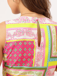 DressBerry Glam & Grit Ethnic Printed Sleeveless Layered & Pleated Wrap Mini Dress