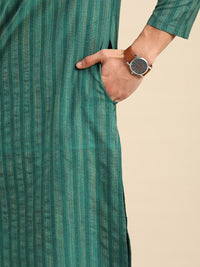 Anouk Men Teal Green Striped Kurta