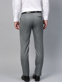 MANQ Men Grey Smart Slim Fit Solid Formal Trousers