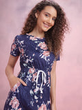 DressBerry Floral Print Waist Tie-Ups Sheath Dress