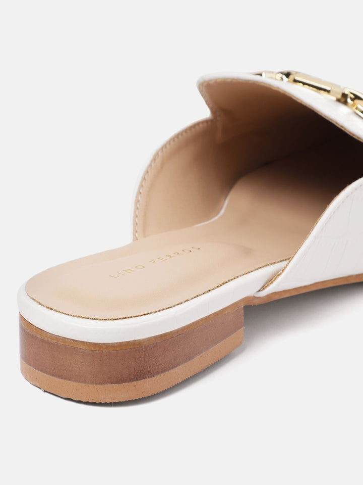 Lino Perros Women Croc Textured Mules With Metallic Deatil