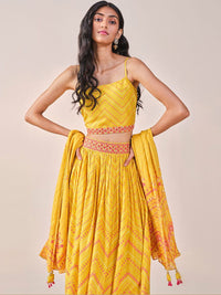 Global Desi Geometric Printed Sleeveless Top Skirt & Dupatta