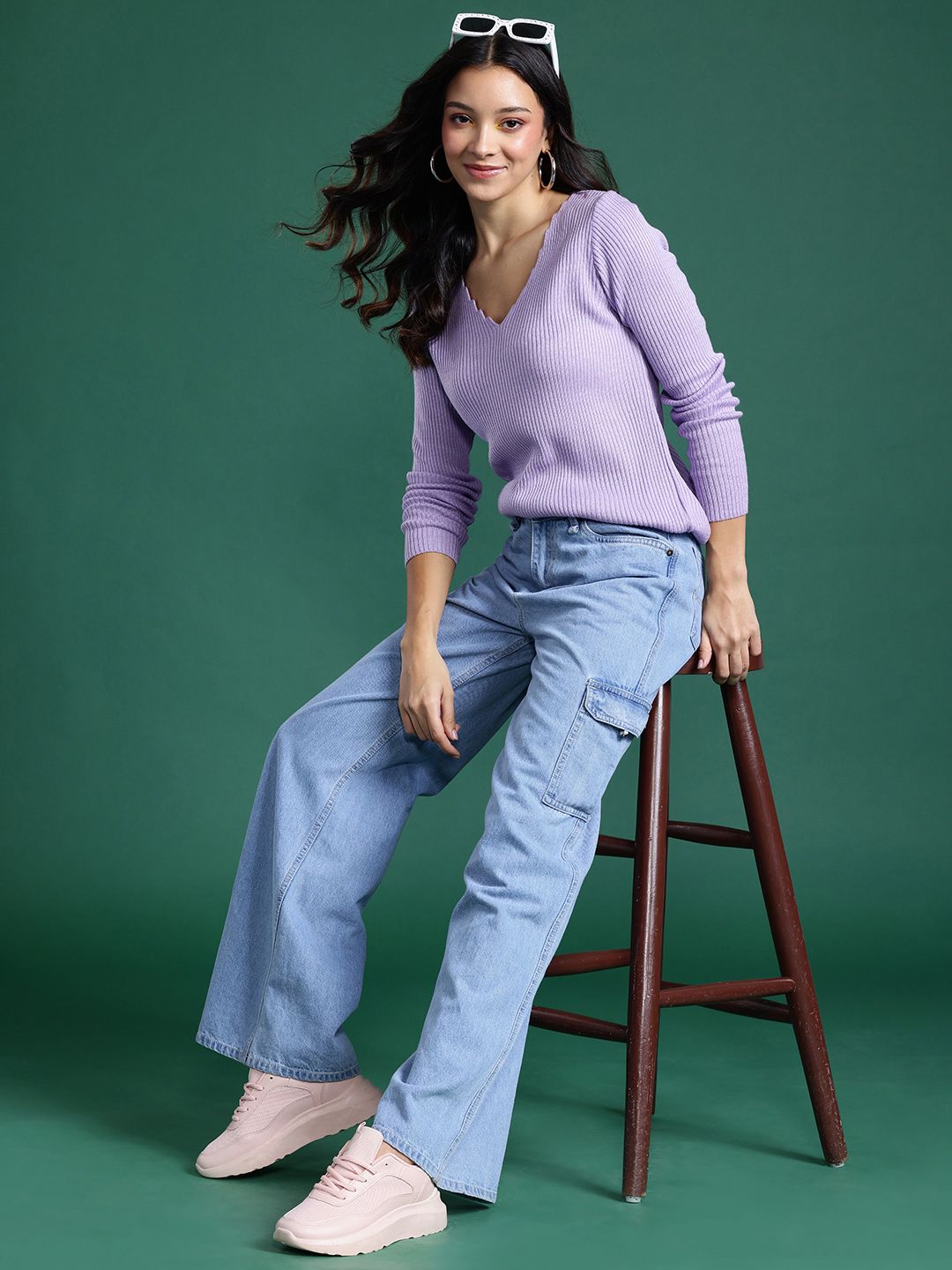 DressBerry Women V-Neck Ribbed Pullover
