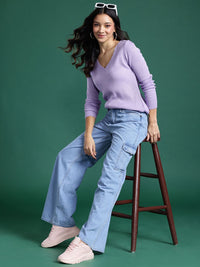 DressBerry Women V-Neck Ribbed Pullover