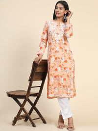 HOUSE OF KARI Women Floral Printed Thread Work Cotton Kurta