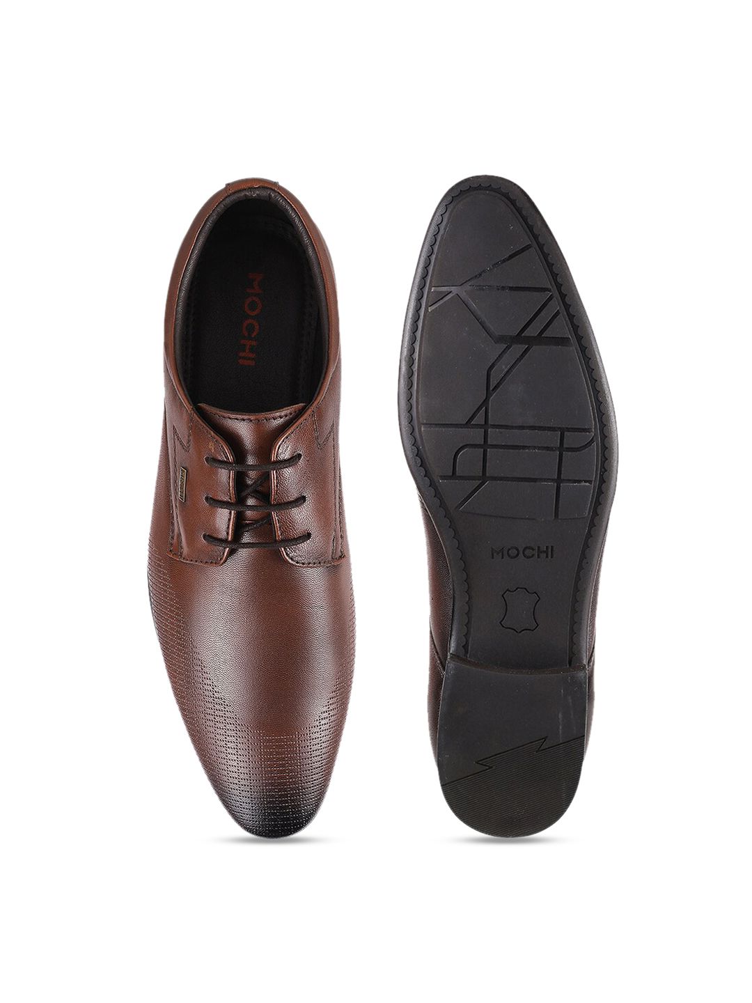 Mochi Men Tan Leather Formal Derbys With Laser Cuts
