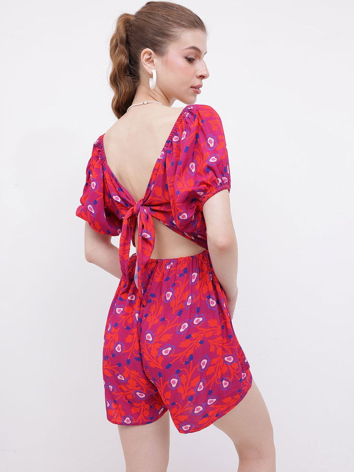 DressBerry Romantic & Flirty Printed Cut-Out Tie-Up Playsuit