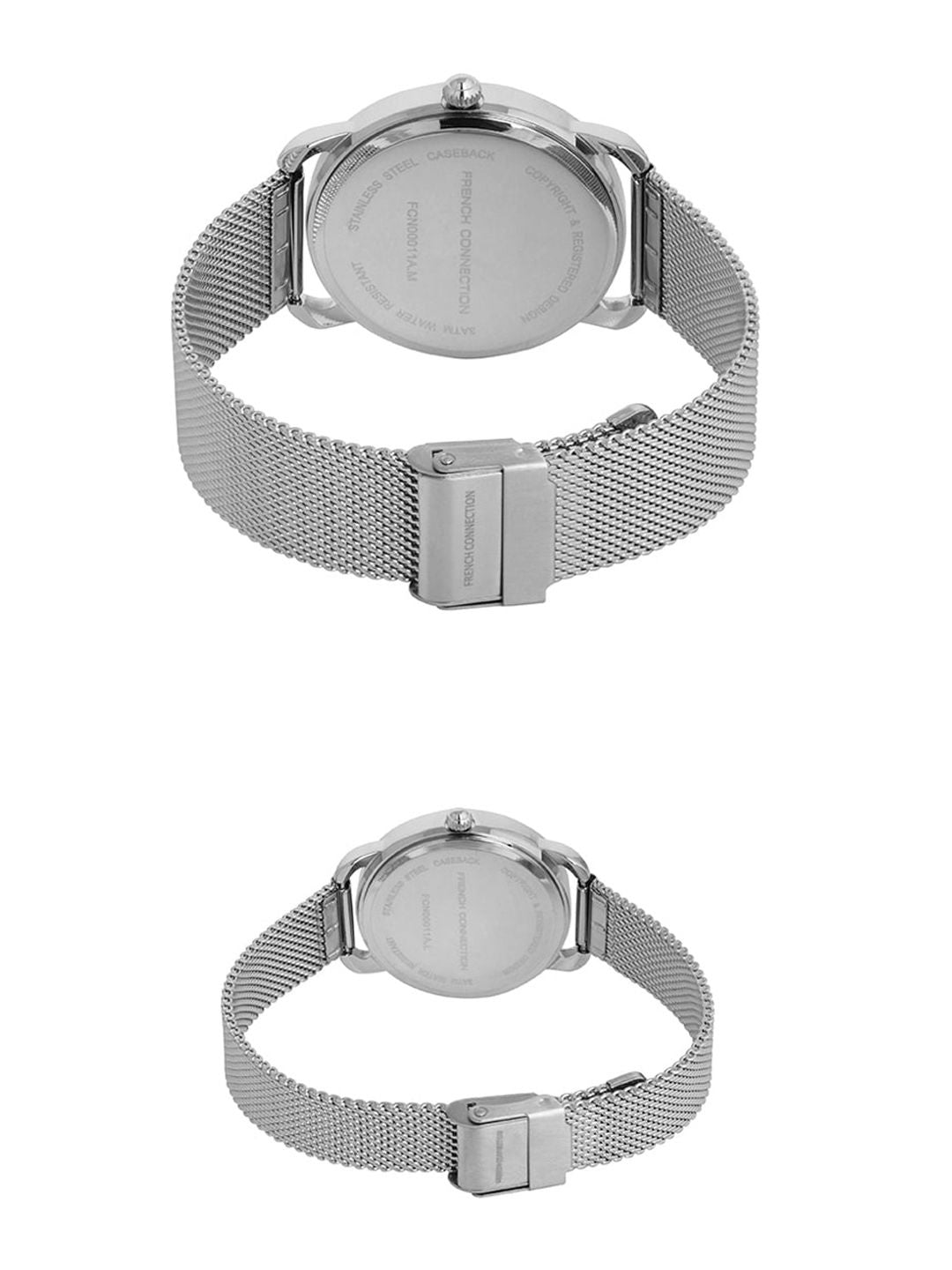 Sambungan Perancis Dail Biru & Perak Toned Pasangan Stainless Watch