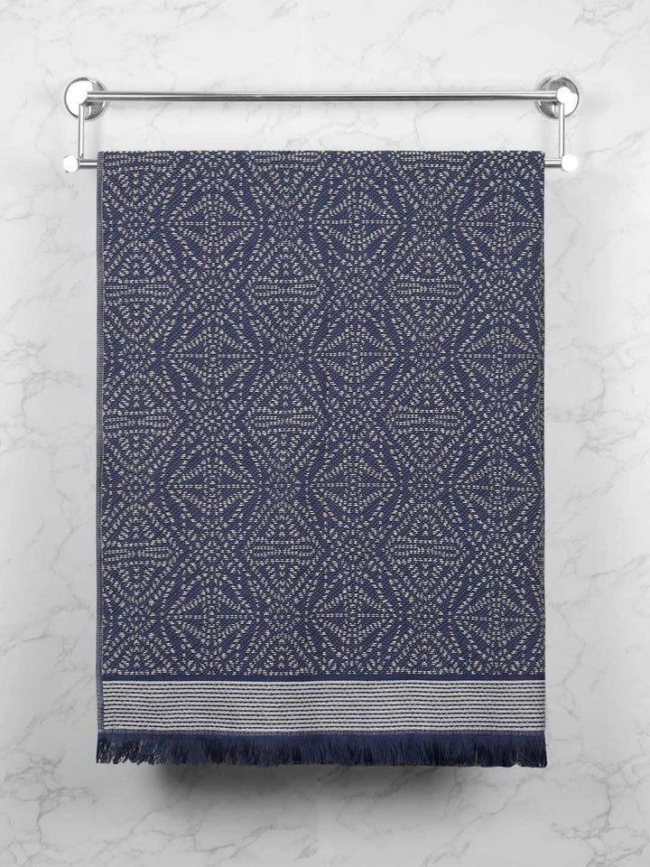 MYTRIDENT Blue & White Ethnic Motifs Printed Cotton 500 GSM Bath Towel