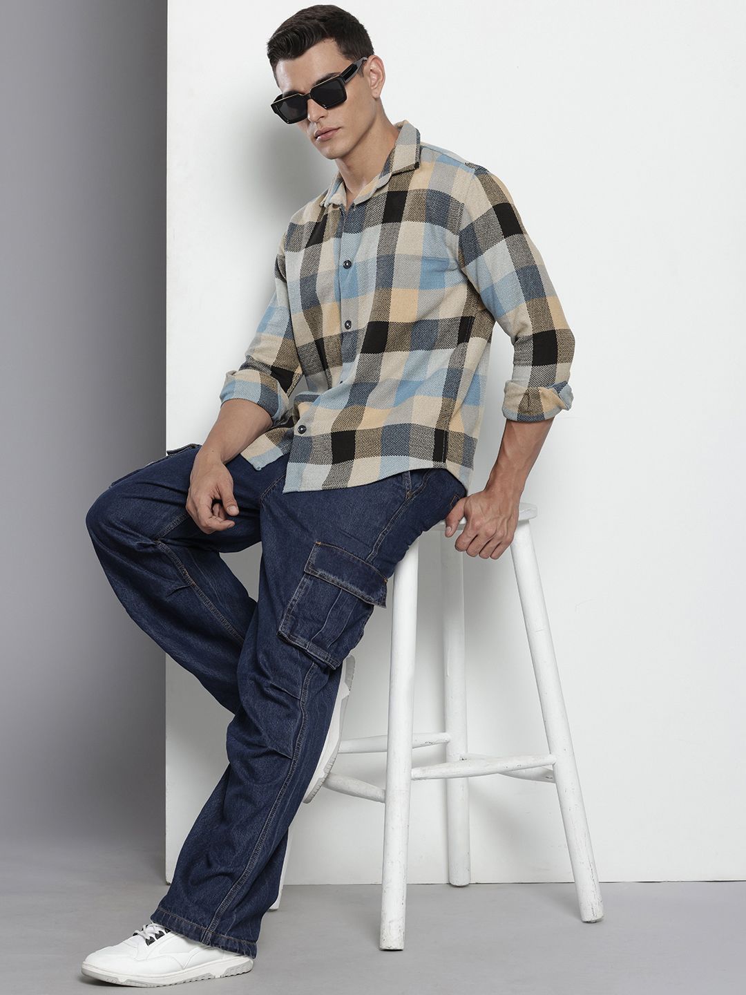 The Indian Garage Co Pure Cotton Checked & Textured Relaxed Fit Casual Shirt