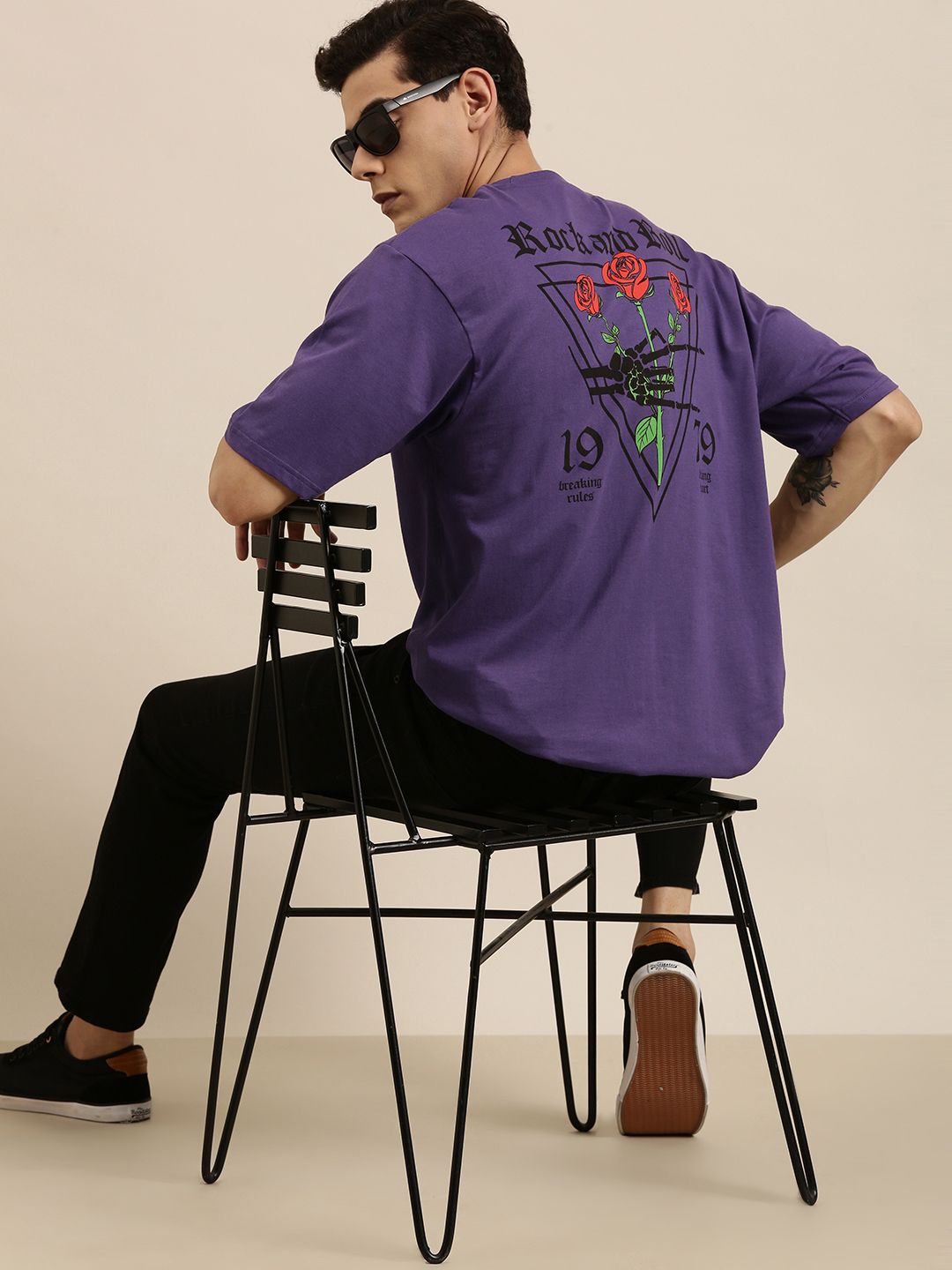 DILLINGER Men Navy Blue Printed Pure Cotton Oversized  T-shirt