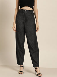 all about you Women Charcoal Grey Pure Cotton Tapered Fit High-Rise Jeans