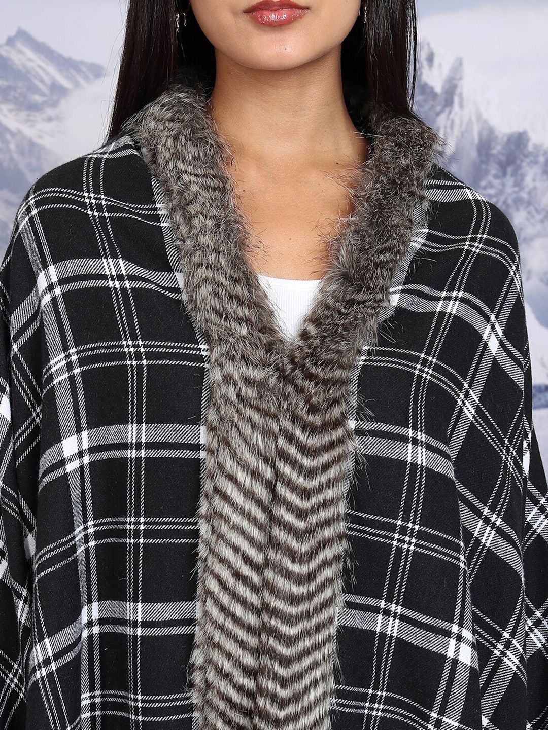 Tokyo Talkies Checked Tasselled Open Front Flannel Checked Shrug