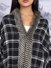 Tokyo Talkies Checked Tasselled Open Front Flannel Checked Shrug