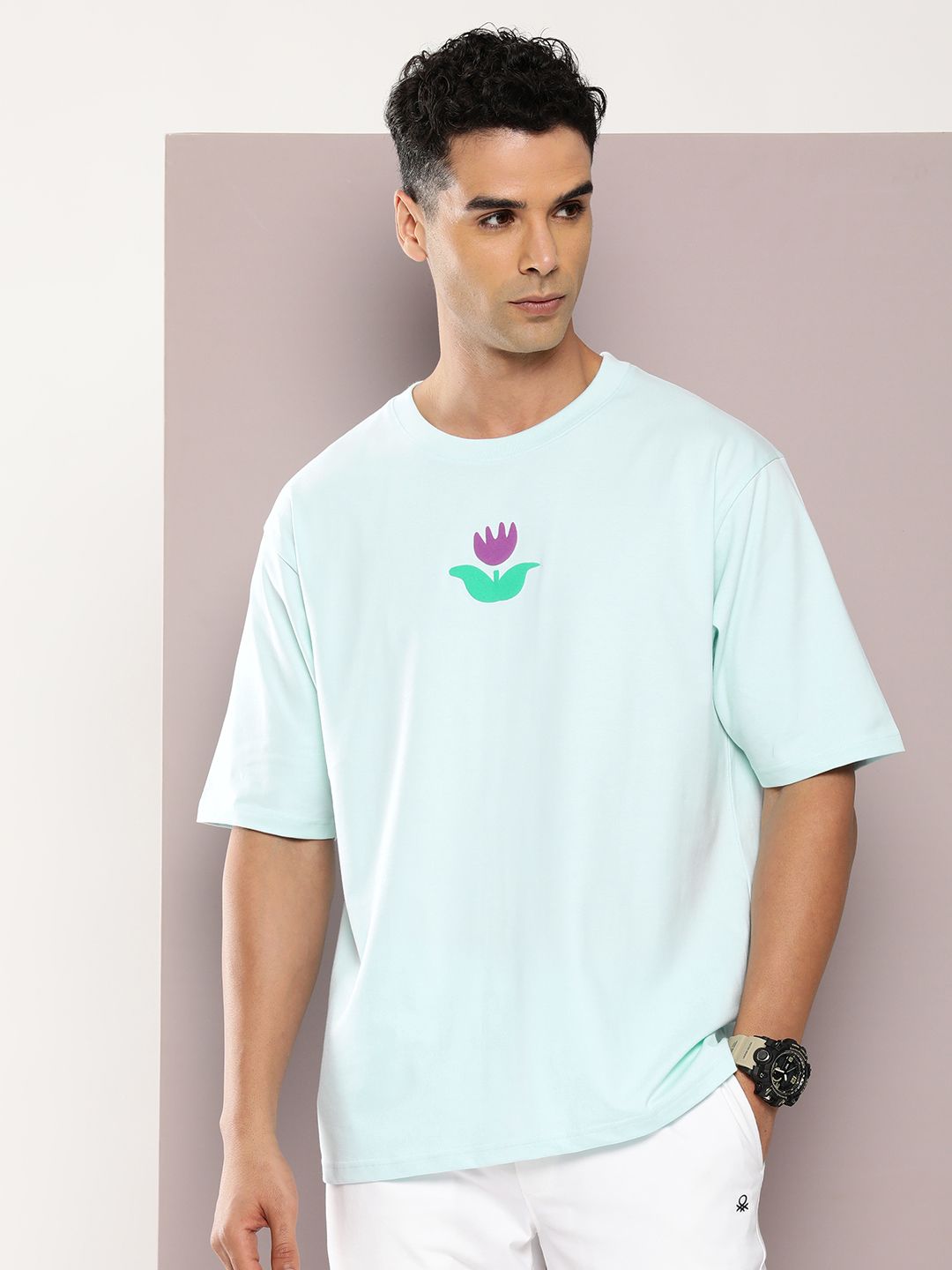 DILLINGER Men Graphic Printed Embossed Oversized Drop-Shoulder Sleeves Pure Cotton T-shirt