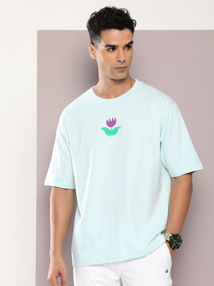 DILLINGER Men Graphic Printed Embossed Oversized Drop-Shoulder Sleeves Pure Cotton T-shirt