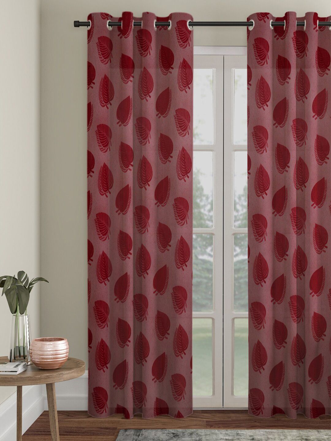 HOSTA HOMES Maroon Floral Window Curtain