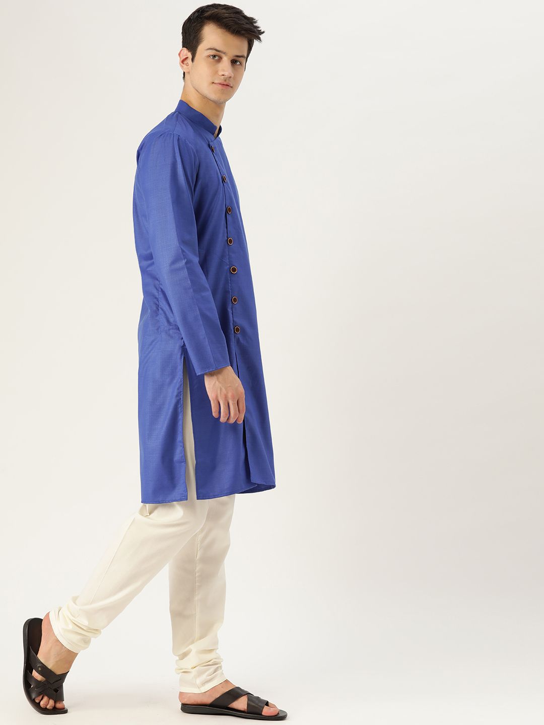 SOJANYA Men Blue Solid Angrakha Straight Kurta