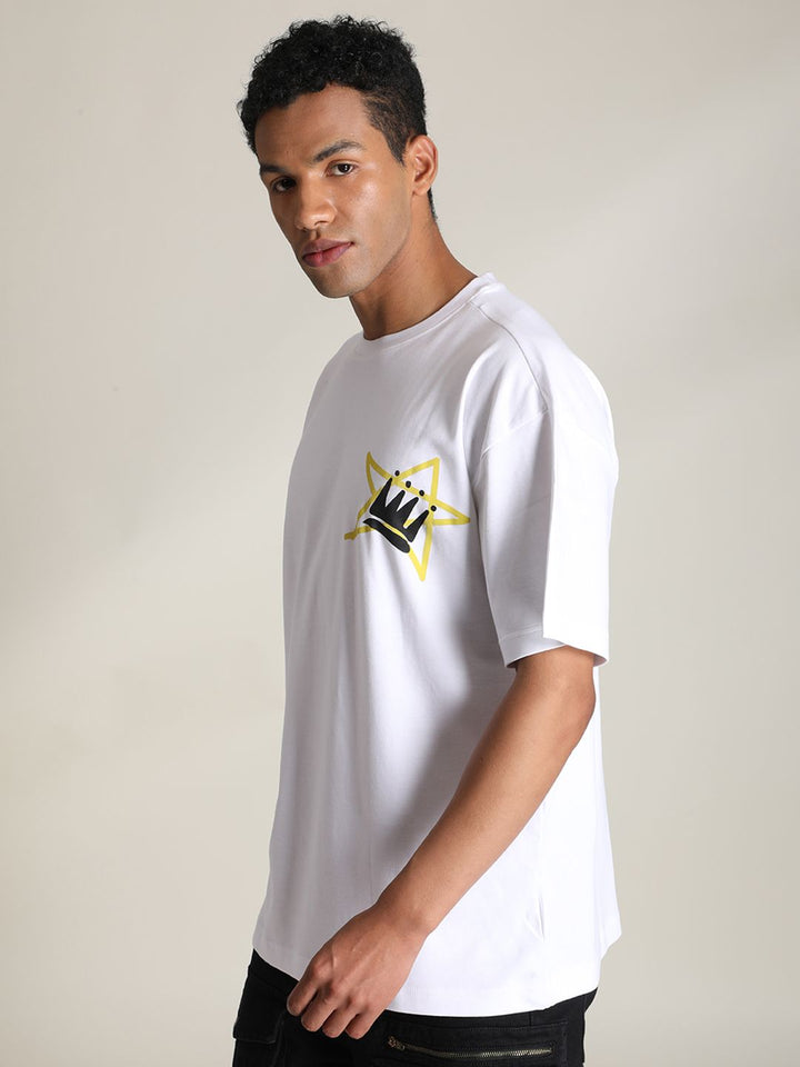 Bene Kleed Men Graphic Printed Cotton Raw Edge Oversized T-shirt