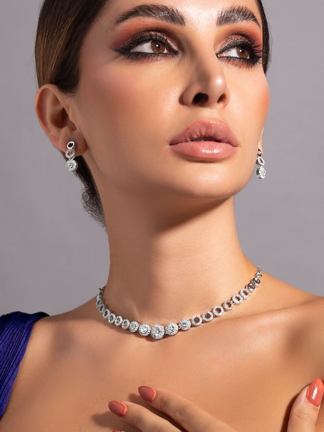 Rubans Rodium-Plated Cubic Zirconia-Studded Minimal Statement Jewellery Set
