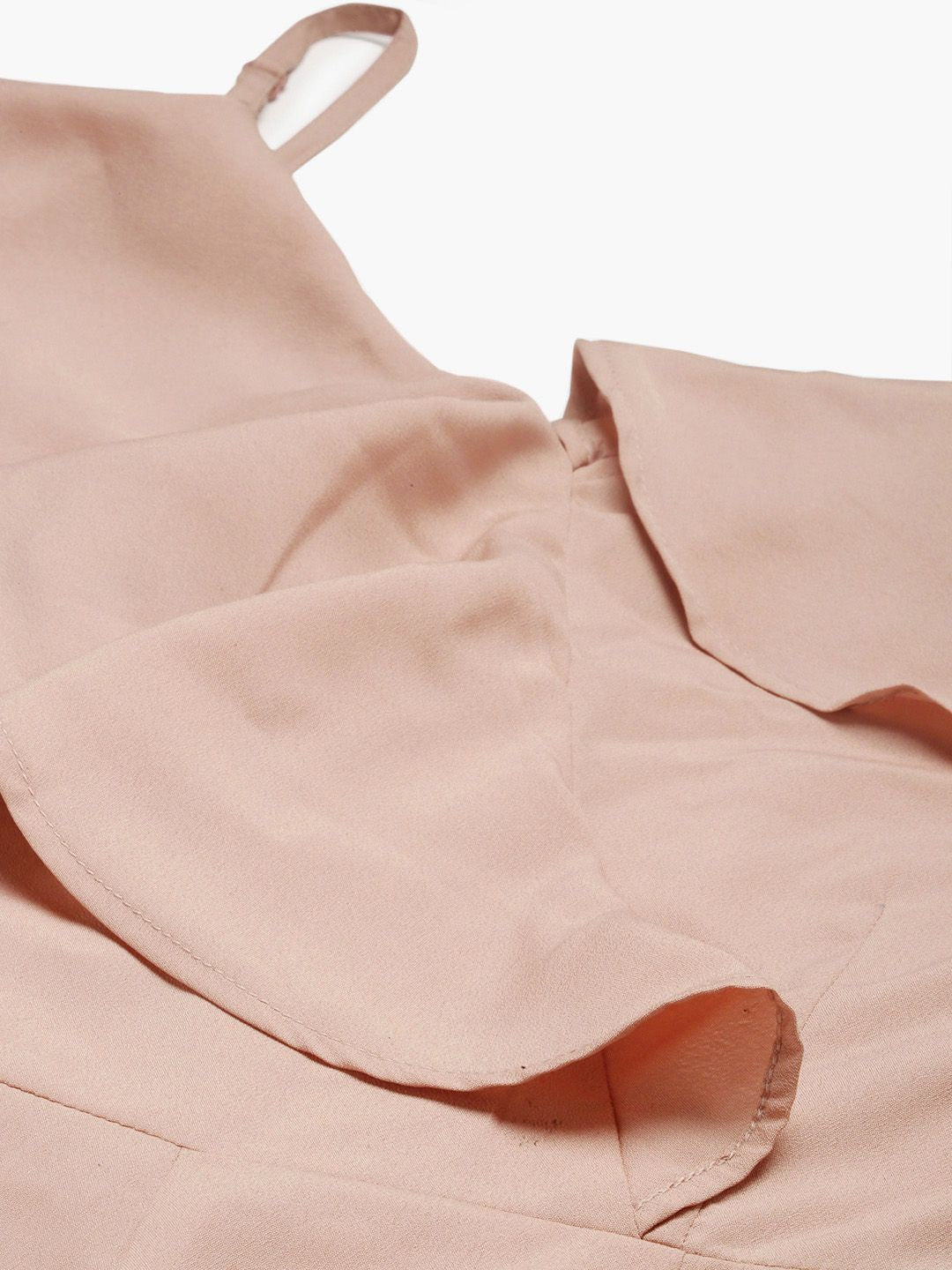 Berrylush Women Coral Pink Solid Ruffled Basic Jumpsuit