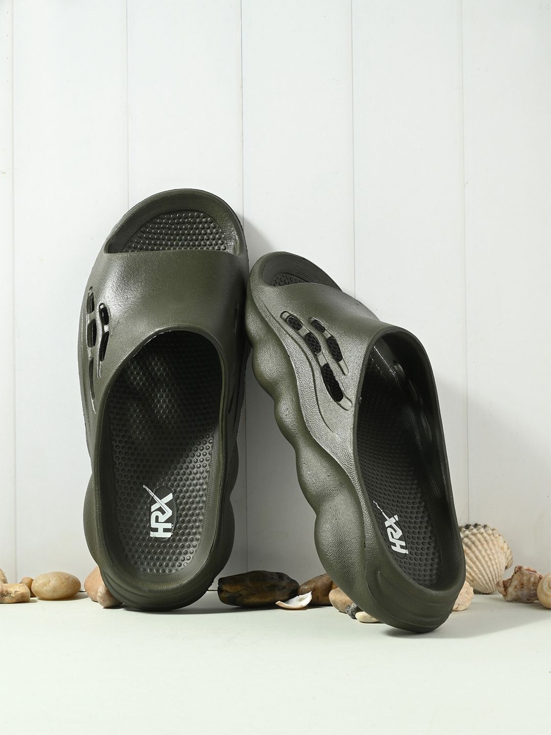 HRX by Hrithik Roshan Men Olive Green Rubber Sliders