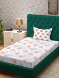 KLOTTHE Orange Floral Cotton Single Bedsheets