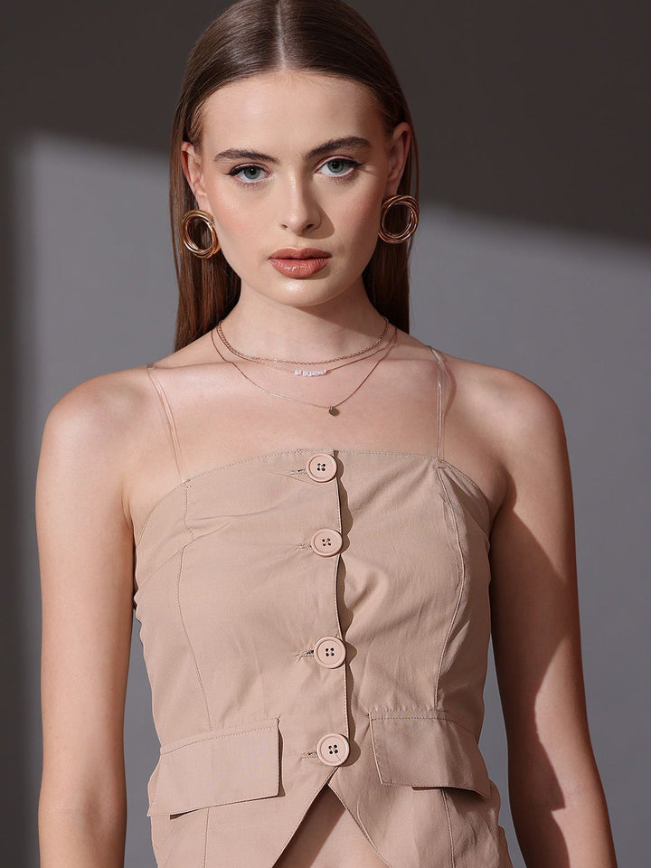 STREET 9 Solid Off Shoulder Shirt With Flared Trousers Co-Ords