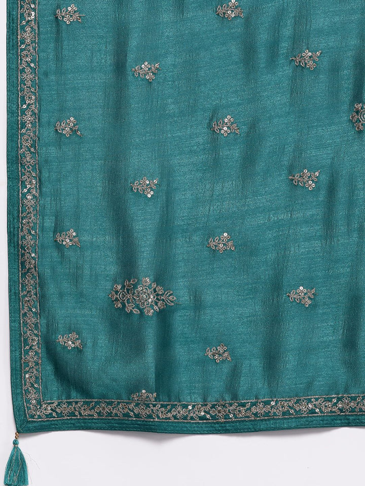 Libas Floral Embroidered Empire Sequinned Kurta with Trousers & With Dupatta