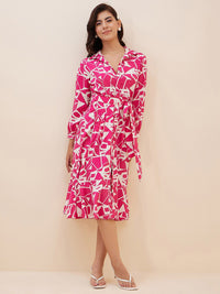 Antheaa Geometric Printed Shirt Style Midi Dress