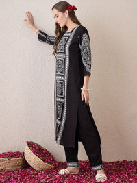 Indo Era Floral Printed Round Neck Pure Cotton Straight Kurta With Trousers
