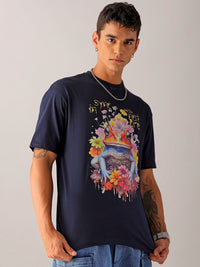 The Indian Garage Co Men Pure Cotton Back Printed Boxy Oversized Round Neck T-shirt