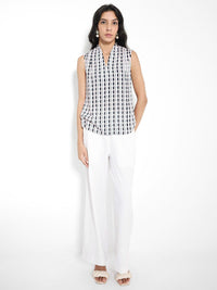 Rareism Geometric Printed V-Neck Cotton Top