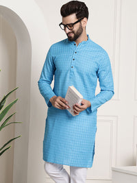 SOJANYA Men Blue Checked Straight Kurta