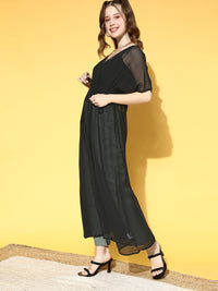 Berrylush Women Stylish Black Solid Sheer Shrug